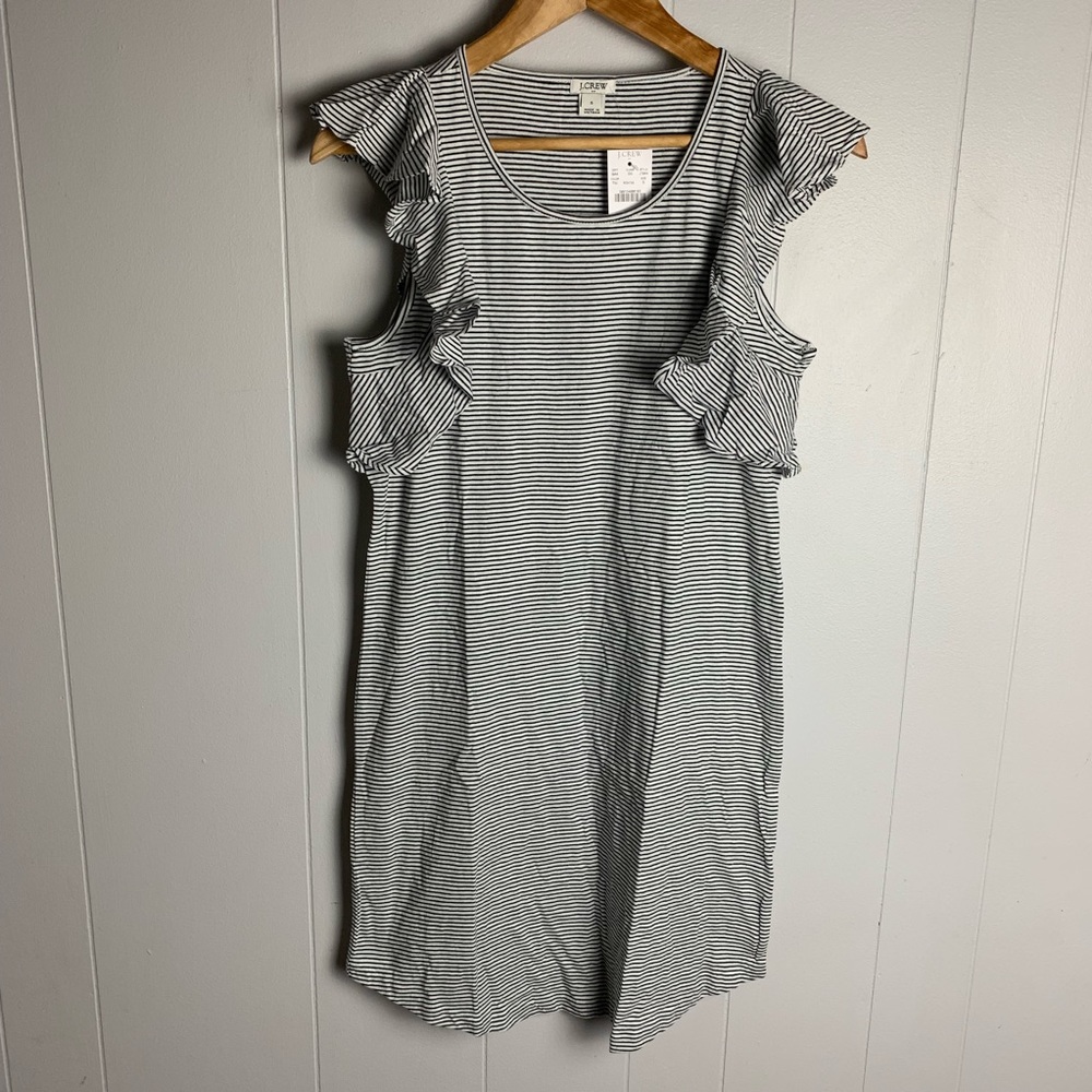 NWT J Crew Striped Ruffle Shoulder Dress-S
